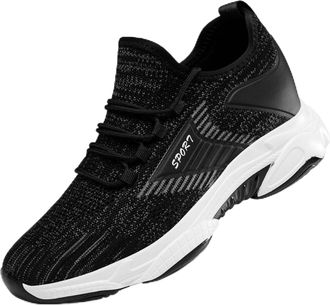 Generic Mens Running Trainers - Mens Height Increasing Sneakers Fashionable Solid Color Breathable Mesh Running Casual Lightweight Athletic Footwear Black