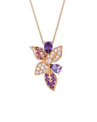 Le Vian Floral 14K Rose Gold 1.11 Ct. Tw. Diamond & Amethyst Dark Amethyst Pink Tourmaline Pendant Necklace