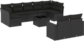vidaXL Vidaxl - Set De Sof&aacute;s De Jard&iacute;n 10 Pzas Cojines Rat&aacute;n Sint&eacute;tico Negro