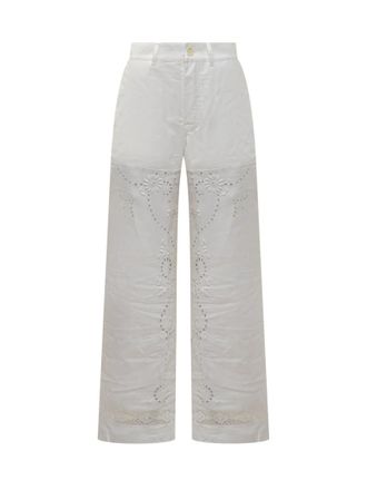 Marine Serre White Relaxed Flat Front Pants