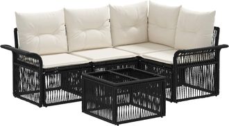 vidaXL Conjunto De Sof&aacute;s De Jard&iacute;n 5 Uds. Negro Rat&aacute;n Sint&eacute;tico Vidaxl