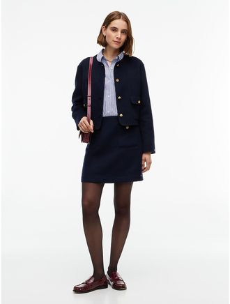 Tommy Hilfiger Womens Gold-Button Wool-Blend Mini Skirt - Navy Blue - 2