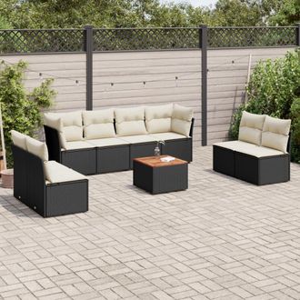 vidaXL Set De Sof&aacute;s De Jard&iacute;n 8 Piezas Y Cojines Rat&aacute;n Sint&eacute;tico Negro Vidaxl