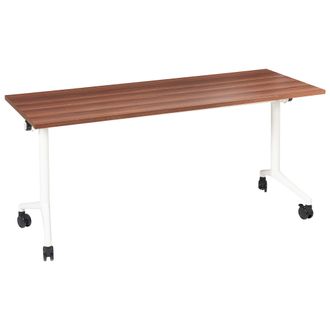 Beliani Escritorio Rectangular Moderno Plegable Con Ruedas Mesa M&oacute;vil Port&aacute;til 160 X 60 Cm Estructura De Metal Marr&oacute;n Oscuro Y Blanco Cavi