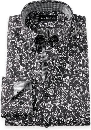 Paul Fredrick Tailored Fit Non-iron Cotton Floral Dress Shirt With Contrast Trim