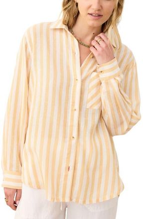 Marine Layer Jane Stripe Button-Up Shirt in Yellow/White Stripe at Nordstrom, Size Medium
