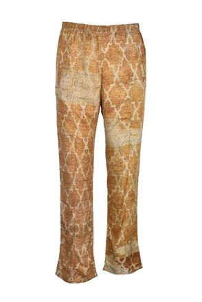 Paura Relaxed Fit Beige Trousers With Textured Lattice Design