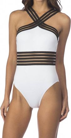 Kenneth Cole High Neck One Piece Swimsuit In Kkc White