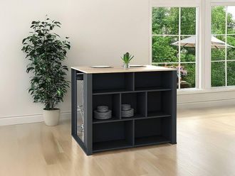 Vente-Unique Kitchen Island With 7 Recesses - Natural & Anthracite - OPOLE in Grey