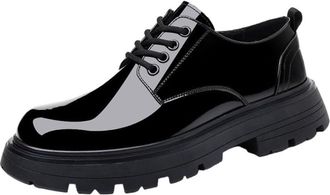 Generic Mens Shiny Leather Dress Shoes Black Round Toe Chunky Toe Casual Oxford Shoes Trendy Youth Shoes for Work and Party(7.5)