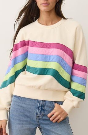 Marine Layer Stripe Appliqu&eacute; Cloud 9 Fleece Sweatshirt in Cool Wave at Nordstrom, Size X-Large