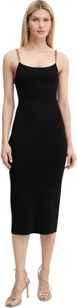 Michael Kors Verfraaide Viscose Blend Midi Jurk - Dames - Kleedjes - Zwart - M - Leer - Kleedjes