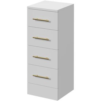 Alexander James Alexander James Gloss White 300mm x 300mm 4 Drawer Storage Unit - 300mm - Brushed Brass 96mm Bar Handle