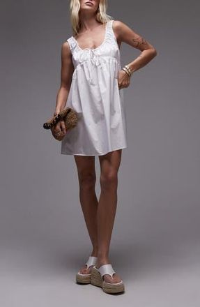 Topshop Gathered Poplin Minidress in White at Nordstrom Rack, Size 10 Us (Fits Like 10-12)