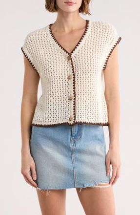 Blu Pepper Contrast Trim Button Front Knit Top in Cream at Nordstrom Rack, Size Medium