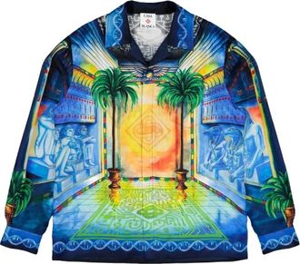Casablanca Geometrie Sacree Long Sleeve Shirt - Heren - Casual Overhemden - Blauw - L - Overhemden