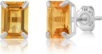 MAX + STONE 14k Yellow or White Gold Solitaire 7x5mm Gemstone Stud Earrings