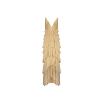 Elisabetta Franchi Lange Avondjurk - Dames - Avondkleed - Geel - XL - Polyester - Kleedjes
