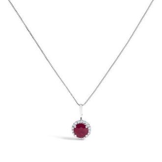 House of Brilliance 10K Gold Gemstone and 1/10 Cttw Diamond Accent Halo Pendant Necklace in White | Red Ruby at Nordstrom