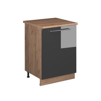 Vicco Mueble Bajo De Cocina Fame-line, Antracita Alto Brillo/roble Dorado, 60 Cm 1 Puerta Con Encimera, Vicco
