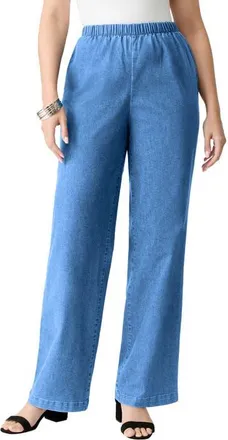 Roaman's Plus Size Comfort Stretch Wide Leg Jean in Light Stonewash Sanded at Nordstrom, Size 16