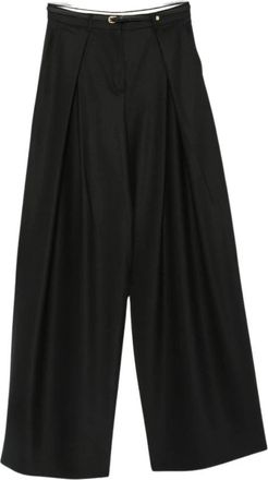 Max Mara Wijde broek - Dames - Wijde Broeken - Zwart - M - Wol - Broeken