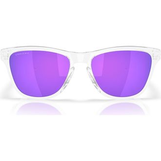 Oakley Prizm Sapphire 53mm Round Sunglasses in Polished Clear /Prizm Violet at Nordstrom