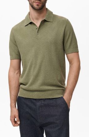 Mango Ribbed Polo Sweater in Dark Green at Nordstrom, Size Xx-Large