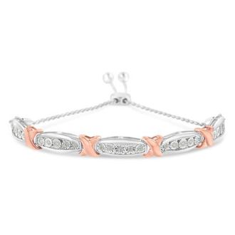 House of Brilliance Silver 1/4 Cttw Round-Cut Diamond X & Tapered Bar Miracle-Set Bolo Bracelet in White at Nordstrom