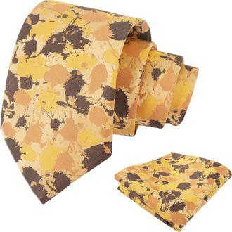Alizeal Mens 8cm Irregular Patterned Necktie Novelty Party Wedding Business Tie and Hanky Set, Yellow Brown