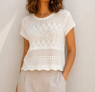 The Korner Open Knit Top In White