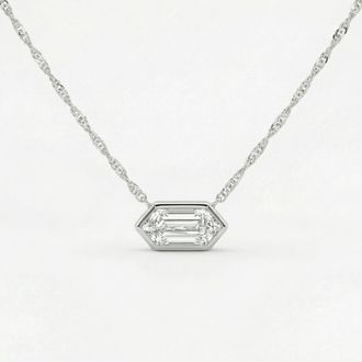 Pompeii3 Certified 3/4Ct Long Hexagon Bezel Diamond East West Pendant Necklace Lab Grown