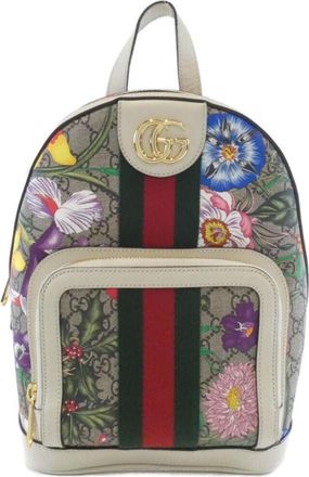 Gucci Beige White Gg Supreme Canvas Backpack (Pre-Owned)
