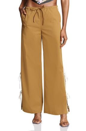 Avec Les Filles Side Tie Wide Leg Pants in Ochre/White Stripe at Nordstrom, Size X-Large