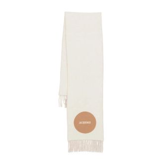 Jacquemus Winter Scarves, female, White, Size: ONE SIZE Beige Logo Motif Fringed Scarf