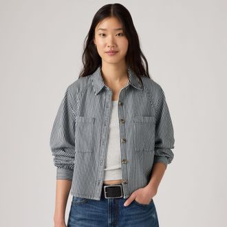 Levi's Tini Long Sleeve Utility Shirt - Womens - L - Blue