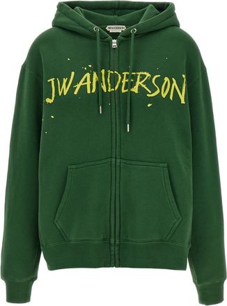 J.W.Anderson Green Front-Zip Logo Hoodie