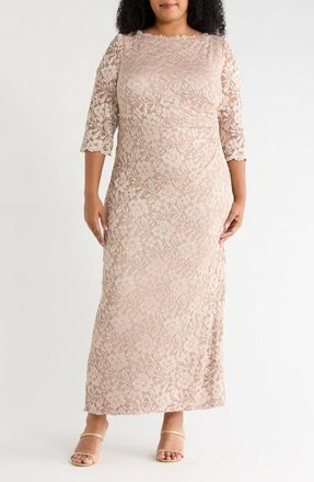 Jessica Howard Floral Lace Sheath Dress in Champagne at Nordstrom, Size 18W