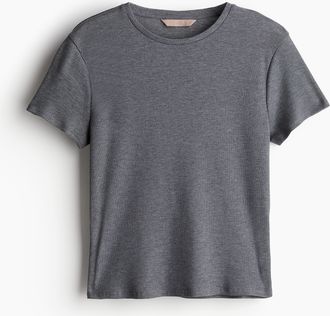 H&M Geripptes T-Shirt - Grau
