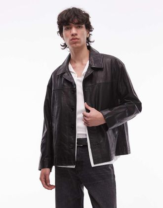 AllSaints Bradwell - Giacca in pelle nera con bottoni-Nero