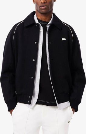 Lacoste Logo Appliqu&eacute; Wool Blend Varsity Jacket in Black at Nordstrom, Size 40 Us