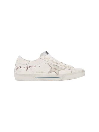 Golden Goose White Super-Star Distressed Leather Low-Top Sneakers