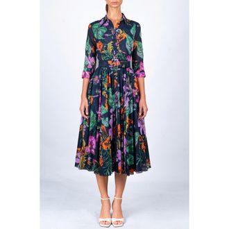 Samantha Sung A-Line Midi Aster Shirtdress in Indigo at Nordstrom, Size 16
