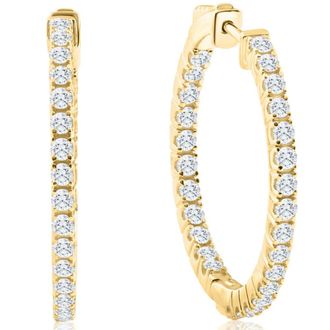 Pompeii3 1 1/2 ct Diamond Inside Outside Hoops Vault Lock 1 Tall 14k Yellow Gold