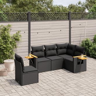vidaXL Vidaxl - Set De Muebles De Jard&iacute;n 5 Pzas Y Cojines Rat&aacute;n Sint&eacute;tico Negro