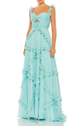 Mac Duggal Ruffle Tiered Sleeveless Flowy A Line Gown in Mint at Nordstrom, Size 14