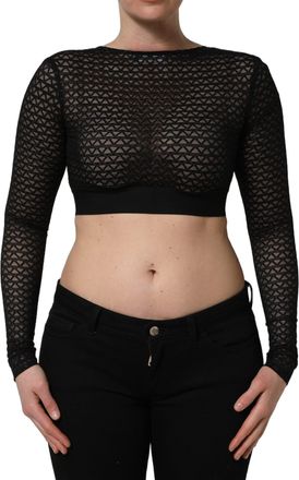 Dolce & Gabbana Womens Black Nylon Fishnet Long Sleeve Cropped Top Acrylic Wool