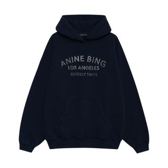 Anine Bing Harvey Sweatshirt Melrose Stencil - Dames - Hoodies - Blauw - S - Katoen - Hoodies & sweatvesten
