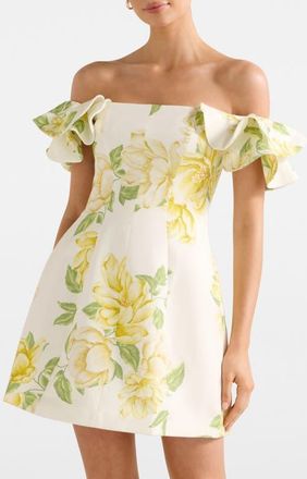 Ever New Kenzie Floral Off the Shoulder Linen Blend Minidress in Villa Floral at Nordstrom, Size 14