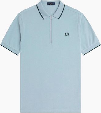 Fred Perry Mens Fred Perry Crepe Pique Zip Neck Polo Shirt - Blue - Size: 36